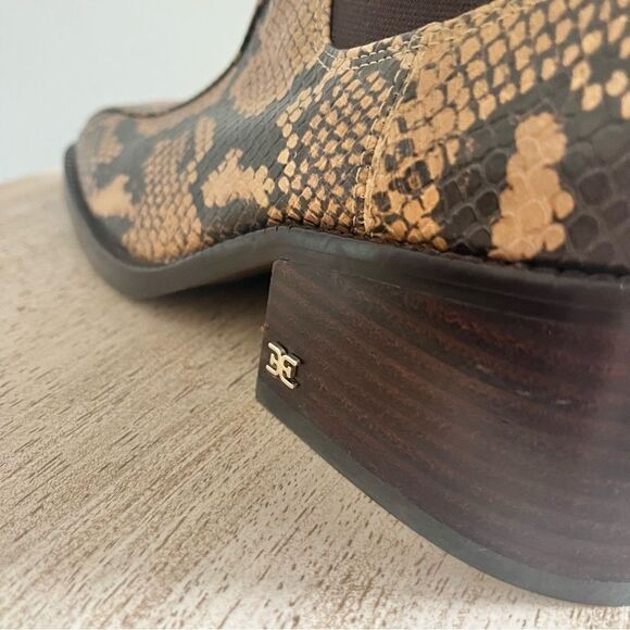 Sam Edelman Dasha Chelsea Leather Snake Print Boots Elastic Sides, 6.5 NWOB - Picture 11 of 12